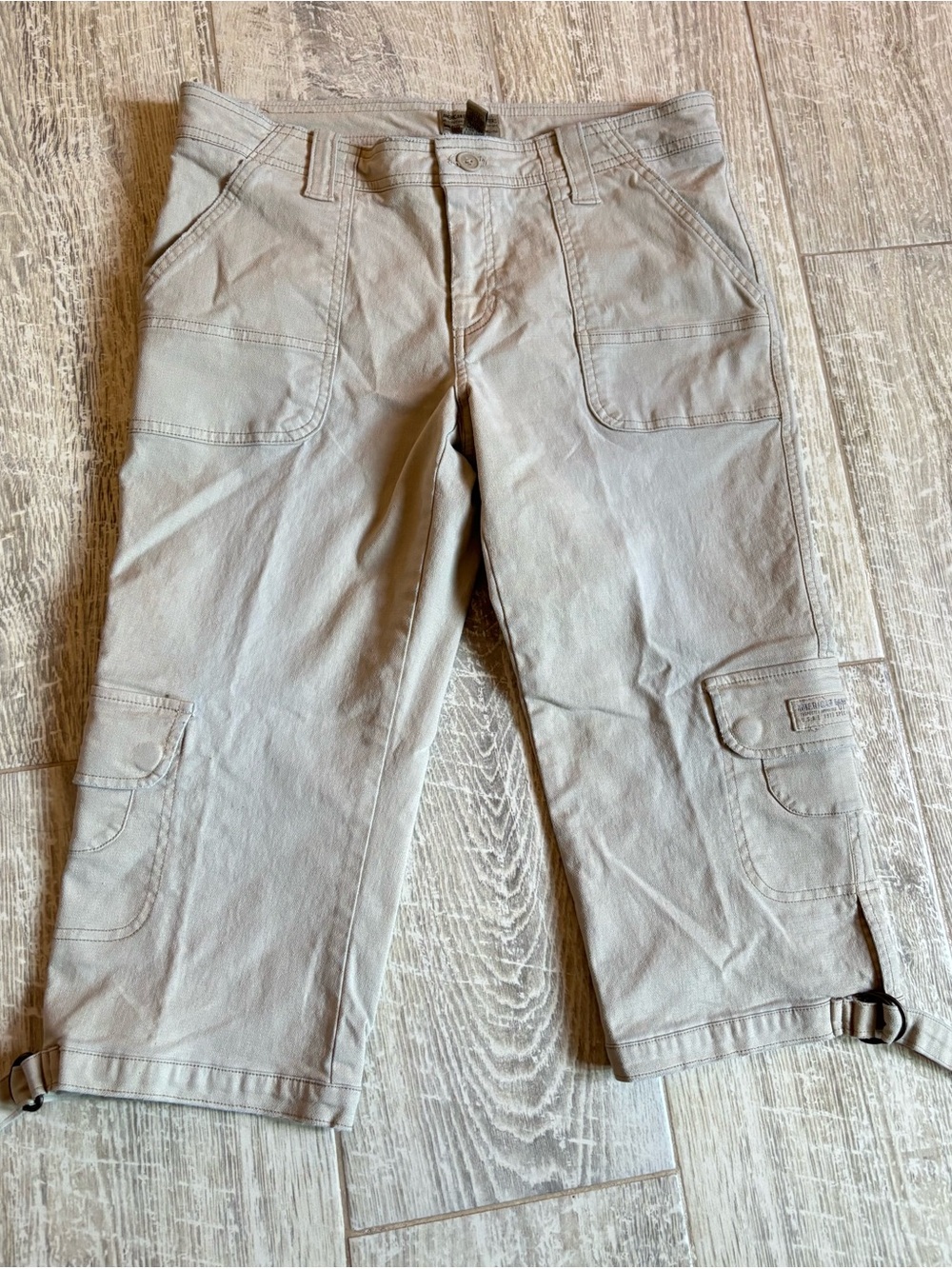 American Eagle Outfitters Khaki Capri Pants with Striped Waistband